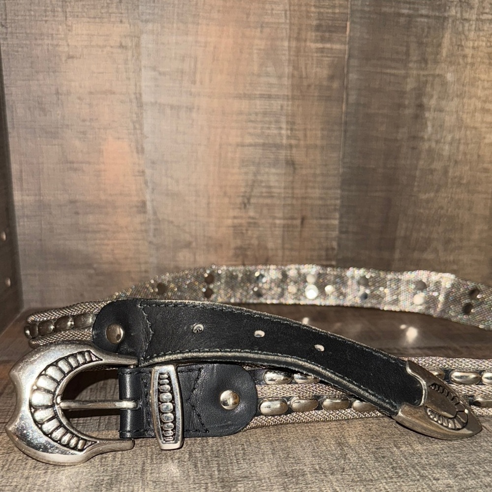 HEAVY Silver Punk and  Black Leather Belt